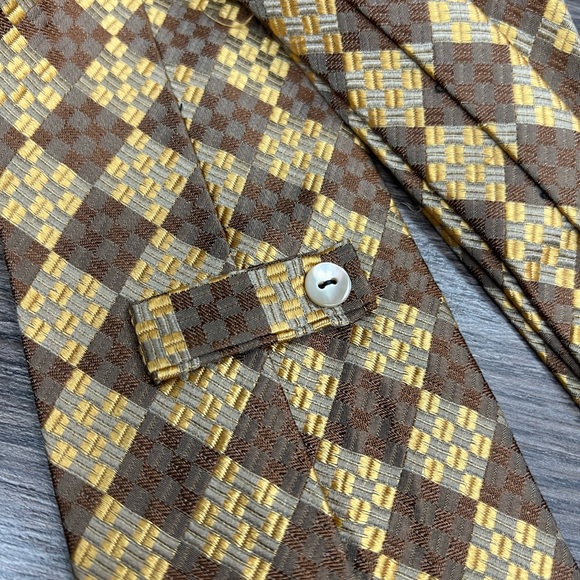 Carrot & Gibbs Gold & Brown Checkerboard Silk Tie - Picture 3 of 6